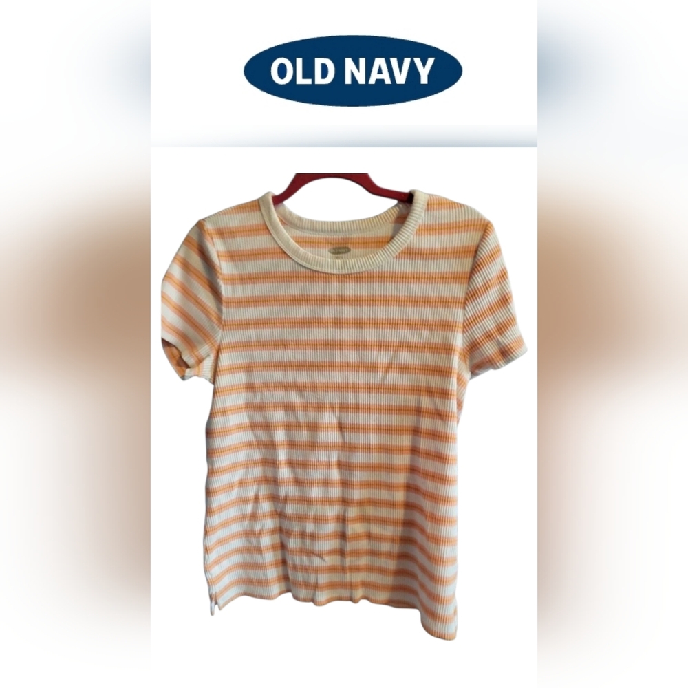 Old Navy Ribbed Short Sleeve Peach & White Shirt Women's Size L